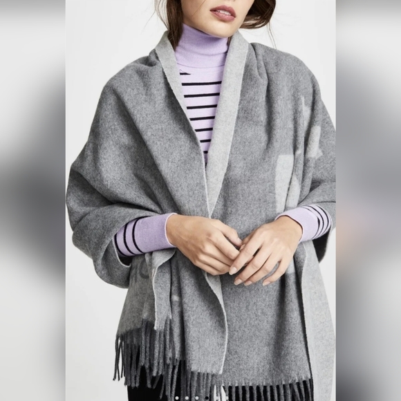 Tory Burch Solid Logo Oblong Wool Scarf - Picture 2 of 6